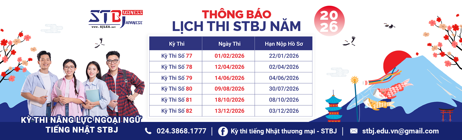 THÔNG BÁO LỊCH THI STBJ 2026