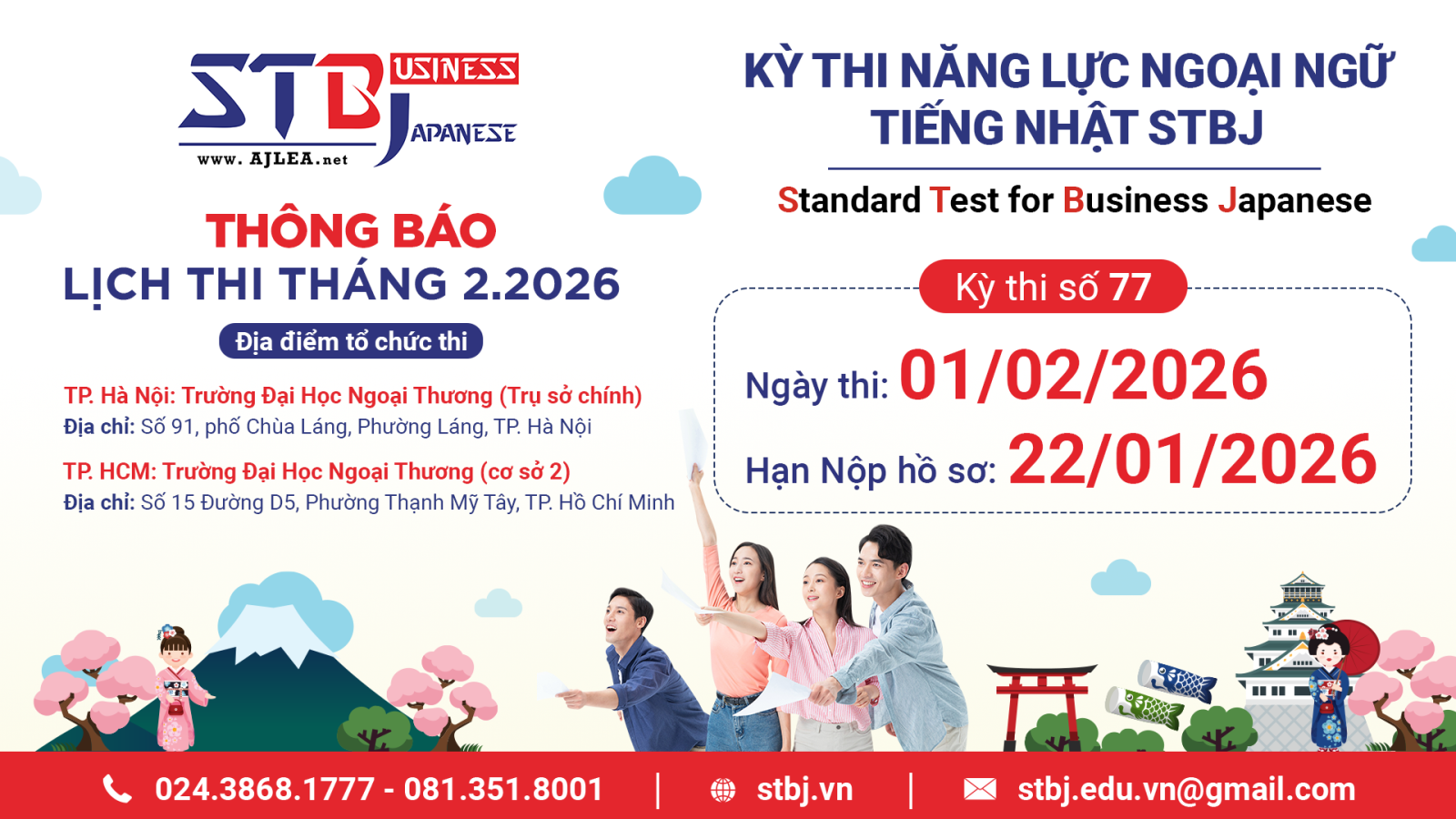 THÔNG BÁO ĐÃ MỞ ĐĂNG KÝ KỲ THI TIẾNG NHẬT THƯƠNG MẠI STBJ LẦN THỨ 77
