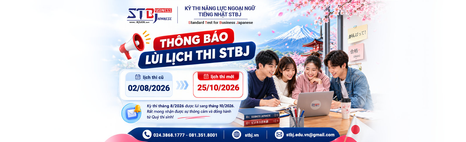 🚨 [THÔNG BÁO QUAN TRỌNG] ĐIỀU CHỈNH LỊCH THI NĂNG LỰC NGOẠI NGỮ TIẾNG NHẬT STBJ 🚨